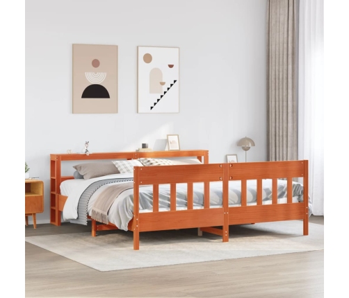 Cama sin colchón madera maciza de pino marrón cera 200x200 cm
