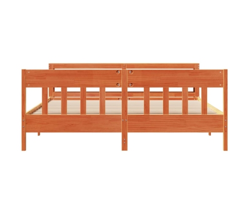 Cama sin colchón madera maciza de pino marrón cera 200x200 cm
