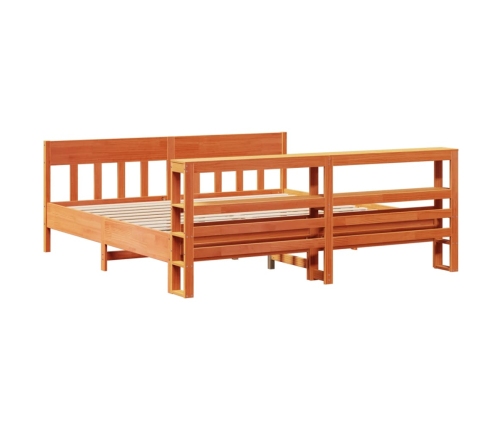 Cama sin colchón madera maciza de pino marrón cera 200x200 cm