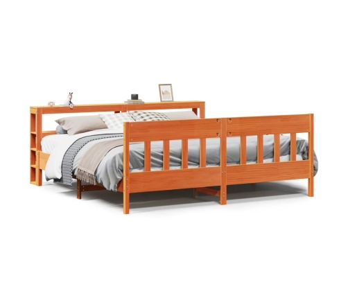 Cama sin colchón madera maciza de pino marrón cera 200x200 cm