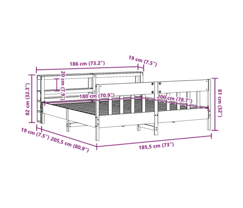 Estructura de cama sin colchón madera maciza de pino 180x200 cm