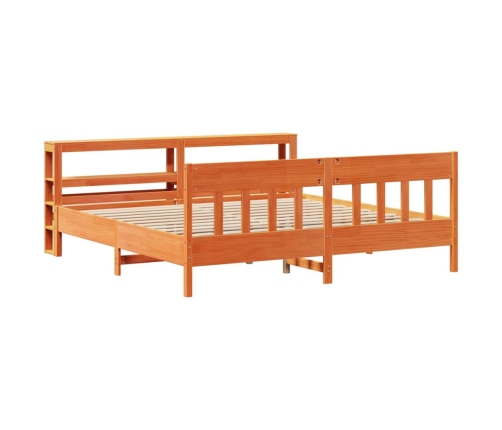 Cama sin colchón madera maciza de pino marrón cera 180x200 cm