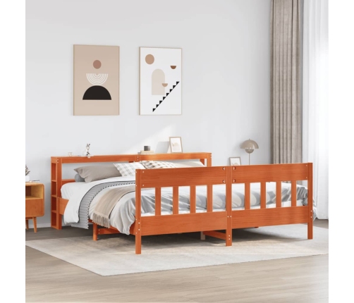 Cama sin colchón madera maciza de pino marrón cera 180x200 cm