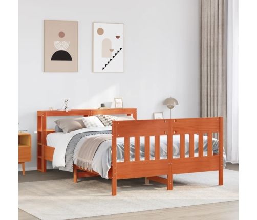 Cama sin colchón madera maciza de pino marrón cera 120x200 cm