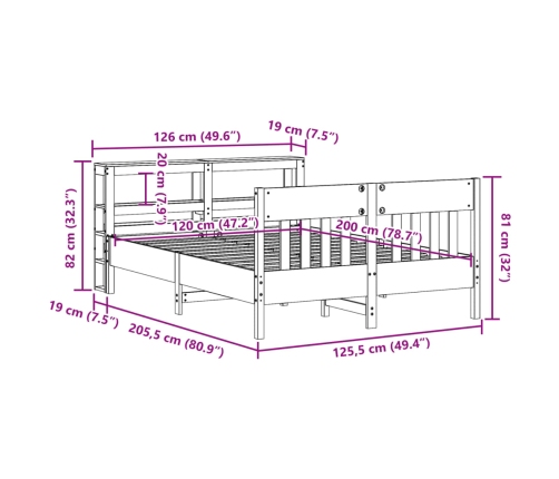 Cama sin colchón madera maciza de pino marrón cera 120x200 cm