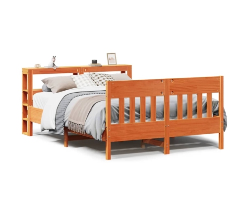 Cama sin colchón madera maciza de pino marrón cera 120x200 cm