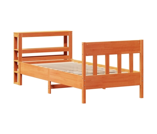 Cama sin colchón madera maciza de pino marrón cera 100x200 cm