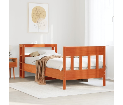 Cama sin colchón madera maciza de pino marrón cera 100x200 cm