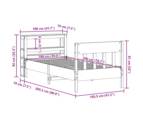 Cama sin colchón madera maciza de pino marrón cera 100x200 cm