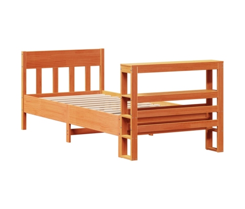 Cama sin colchón madera maciza de pino marrón cera 100x200 cm