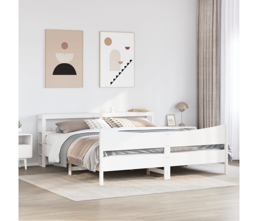 Estructura de cama con cabecero madera de pino blanco 200x200cm