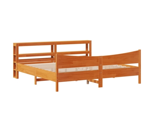 Estructura cama con cabecero madera pino marrón cera 200x200 cm