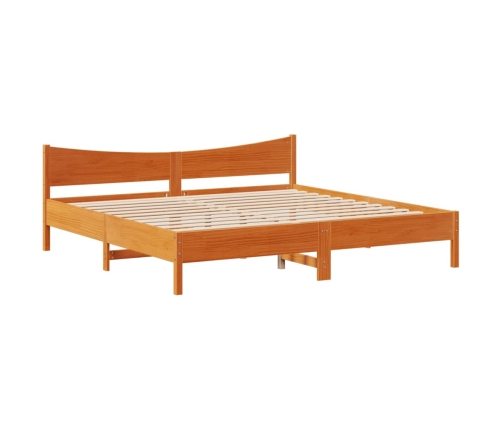 Estructura cama con cabecero madera pino marrón cera 200x200 cm