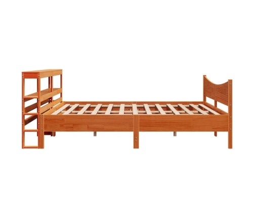 Estructura cama con cabecero madera pino marrón cera 200x200 cm