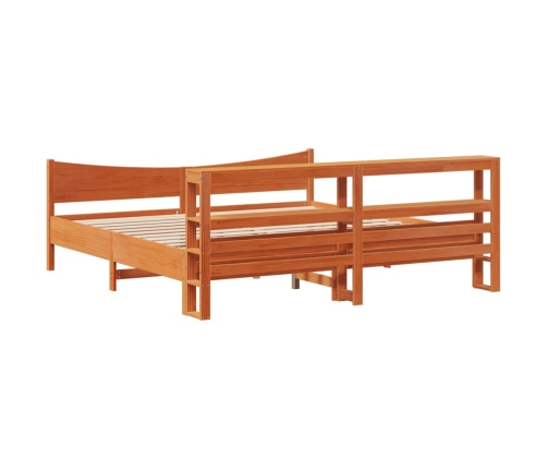 Estructura cama con cabecero madera pino marrón cera 200x200 cm