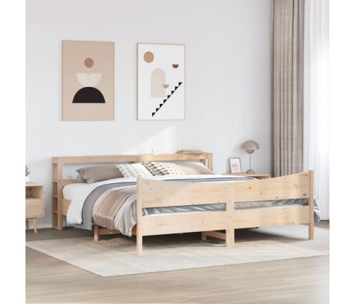 Estructura de cama con cabecero madera maciza pino 180x200 cm