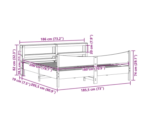 Estructura de cama con cabecero madera maciza pino 180x200 cm