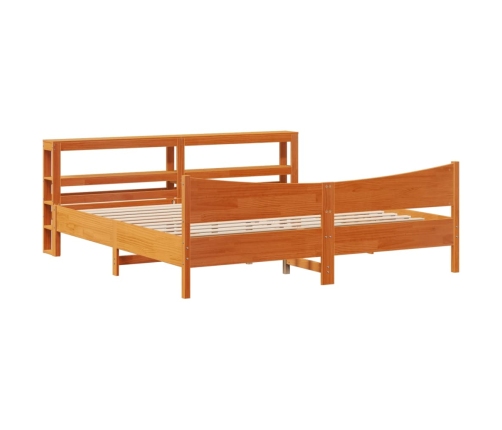 Estructura cama con cabecero madera pino marrón cera 180x200 cm