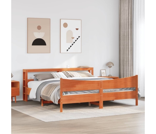 Estructura cama con cabecero madera pino marrón cera 180x200 cm