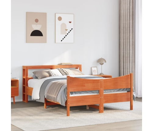 Estructura cama con cabecero madera pino marrón cera 160x200 cm