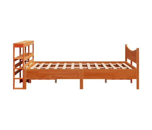 Estructura cama con cabecero madera pino marrón cera 160x200 cm