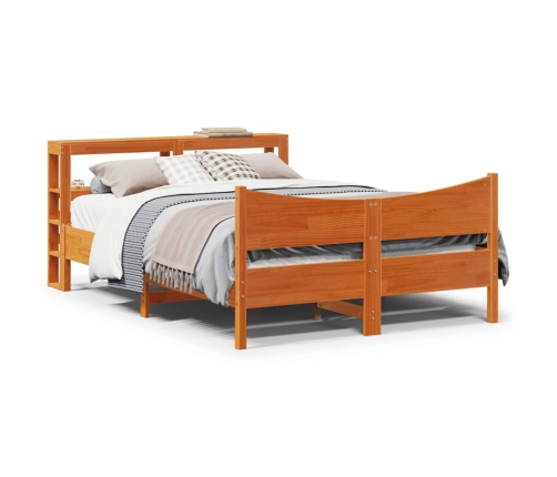 Estructura cama con cabecero madera pino marrón cera 160x200 cm