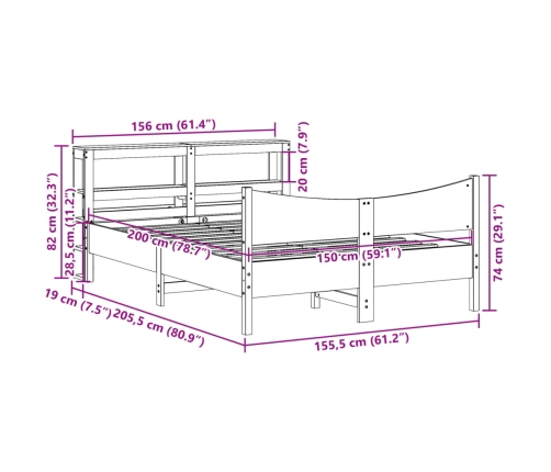 Estructura de cama con cabecero madera de pino blanco 150x200cm