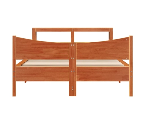 Estructura cama con cabecero madera pino marrón cera 150x200 cm