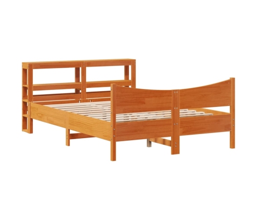 Estructura cama con cabecero madera pino marrón cera 140x200 cm