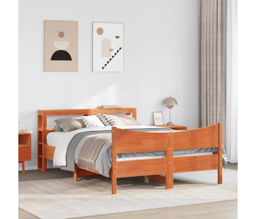 Estructura cama con cabecero madera pino marrón cera 140x200 cm