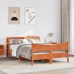 Estructura cama con cabecero madera pino marrón cera 140x200 cm