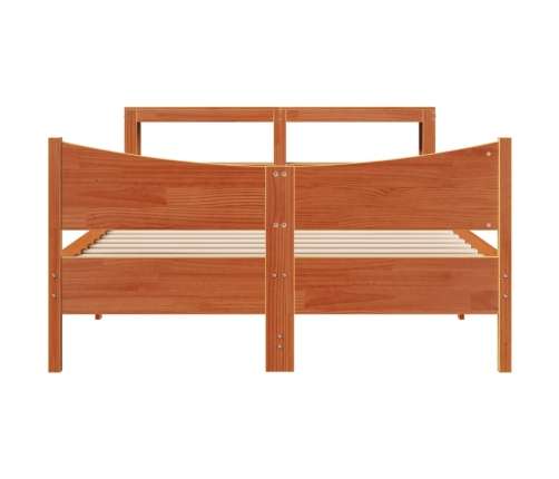 Estructura cama con cabecero madera pino marrón cera 140x200 cm