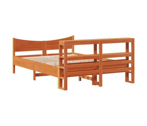 Estructura cama con cabecero madera pino marrón cera 140x200 cm