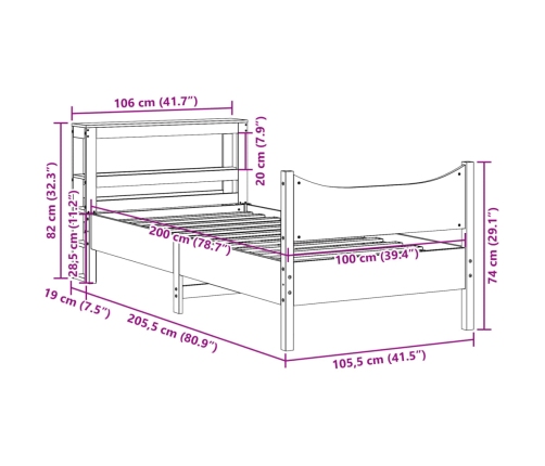 Estructura de cama con cabecero madera maciza pino 100x200 cm