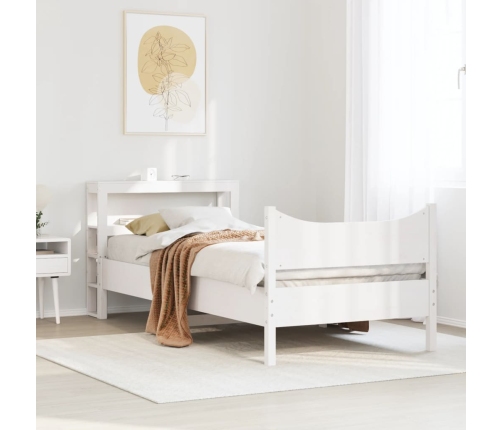 Estructura de cama con cabecero madera de pino blanca 90x200 cm