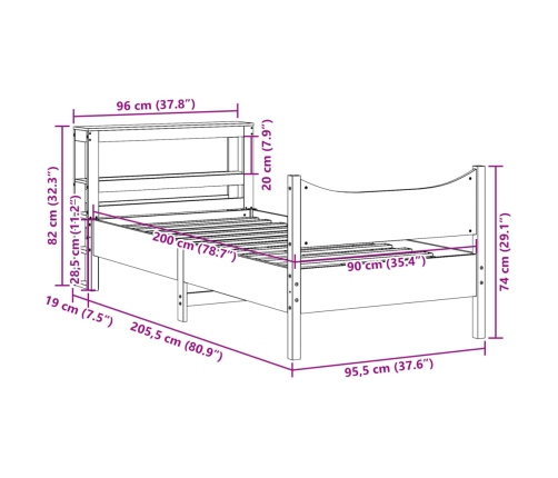 Estructura de cama con cabecero madera de pino blanca 90x200 cm