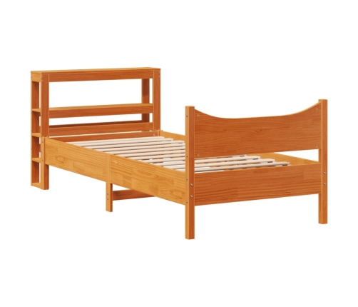 Estructura cama con cabecero madera pino marrón cera 90x200 cm