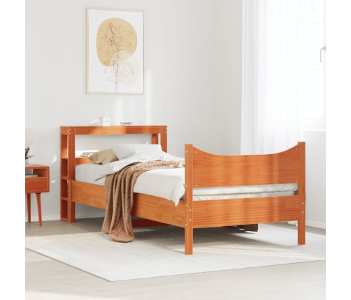 Estructura cama con cabecero madera pino marrón cera 90x200 cm