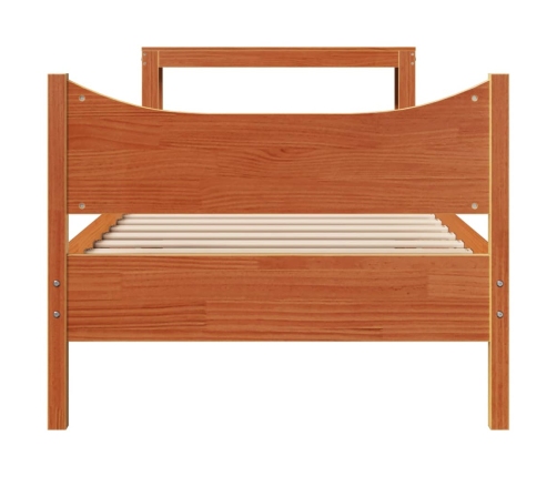 Estructura cama con cabecero madera pino marrón cera 90x200 cm