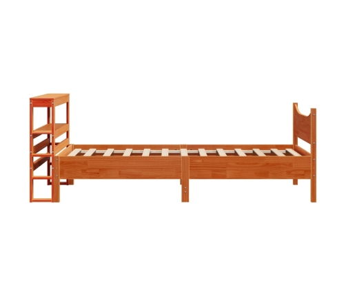 Estructura cama con cabecero madera pino marrón cera 90x200 cm