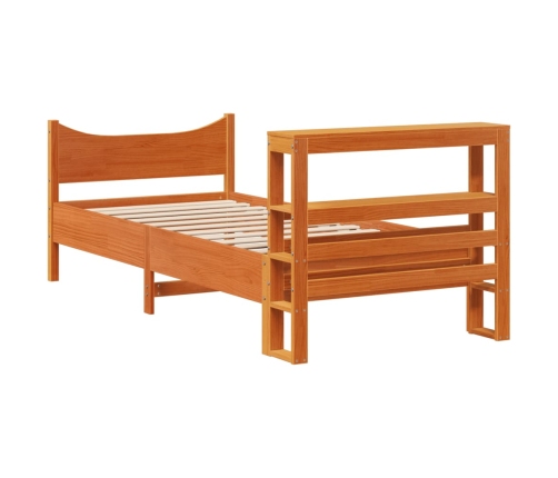 Estructura cama con cabecero madera pino marrón cera 90x200 cm