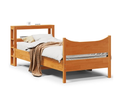 Estructura cama con cabecero madera pino marrón cera 90x200 cm