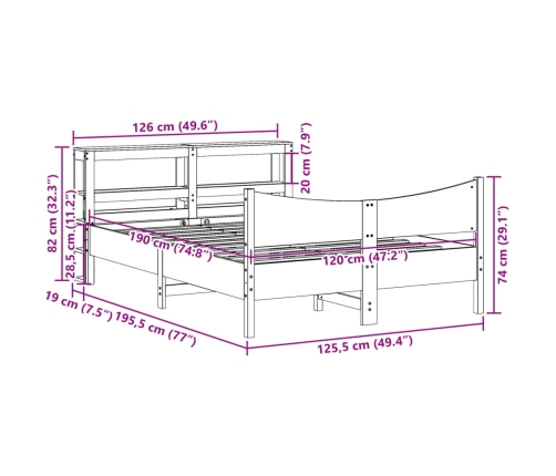 Estructura de cama con cabecero madera pino blanco 120x190 cm