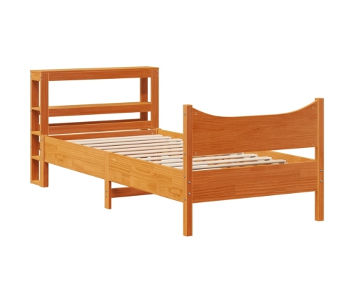 Estructura cama con cabecero madera pino marrón cera 90x190 cm