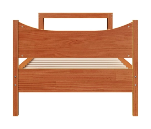 Estructura cama con cabecero madera pino marrón cera 90x190 cm