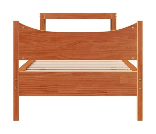 Estructura cama con cabecero madera pino marrón cera 75x190 cm