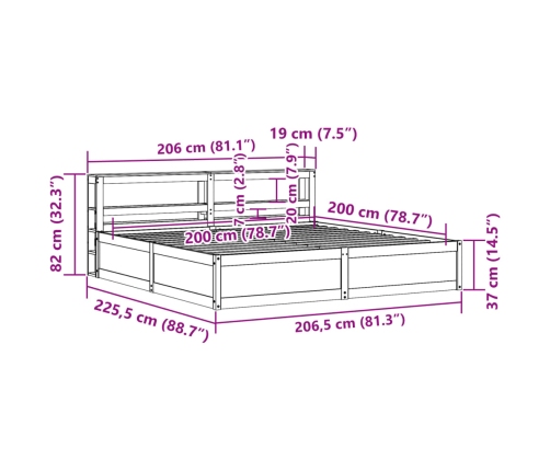 Estructura de cama con cabecero madera de pino blanco 200x200cm