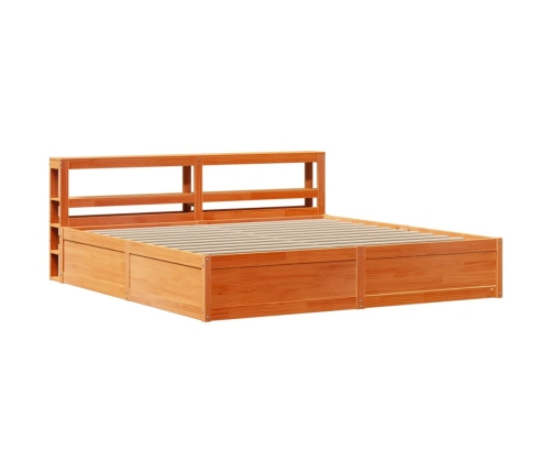 Estructura cama con cabecero madera pino marrón cera 200x200 cm