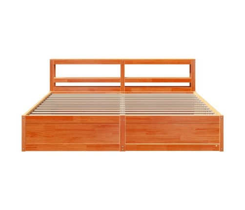 Estructura cama con cabecero madera pino marrón cera 200x200 cm