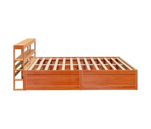 Estructura cama con cabecero madera pino marrón cera 200x200 cm